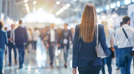 Woman Walking Through a Crowded Convention Center