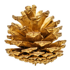 A gold pine cone Christmas ornament on transparent