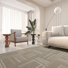 Render of wood mushroom coffee table in the living room 