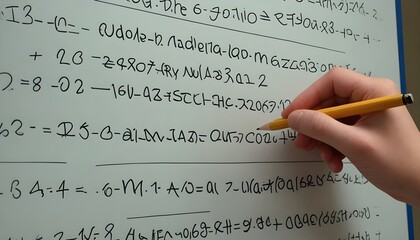 Hand writing chemical equations on whiteboard