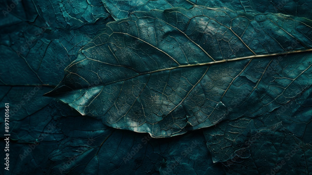 Poster an upclose look at the intricate teal leaf texture, perfect for use in design projects