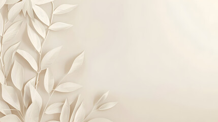 Minimalist Beige Abstract Background with Paper Cut Leaves Design