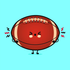 Angry Rugby ball character. Vector hand drawn cartoon kawaii character illustration icon. Isolated on blue background. Sad Rugby ball character concept