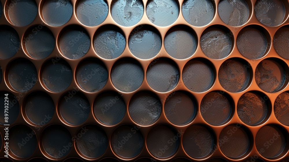 Poster the design features an abstract copper circle pattern set against a dark background