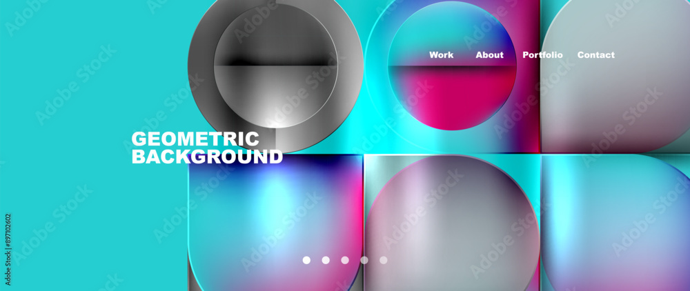 Poster bright colorful squares with round elements minimal geometric background. vector illustration for wa