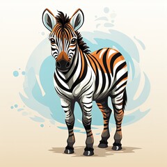 Fototapeta premium Adorable Little Zebra in a Flat Colored Cartoon Style