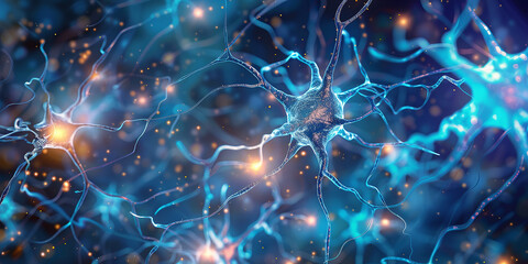 Neurons activity. Synapses and axones transmitting electrical signals