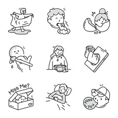 WebPack of Cartoon Style Swimming Elements Doodle Icons 

