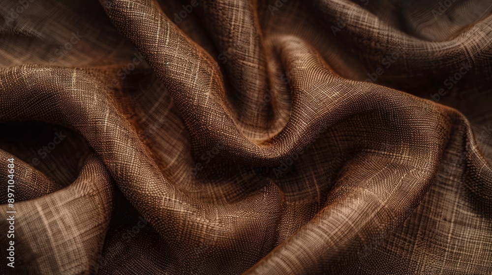 Poster detailed closeup view of a textured brown fabric showcasing intricate weave pattern