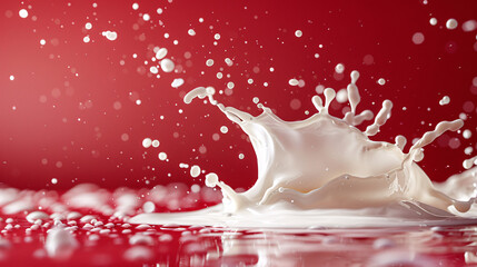 Splashes of milk on red background, Splash milk on background.