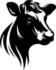 Cow Head silhouette, black vector on white background