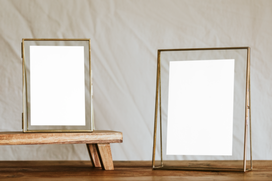 Gold picture frame png mockup, transparent design