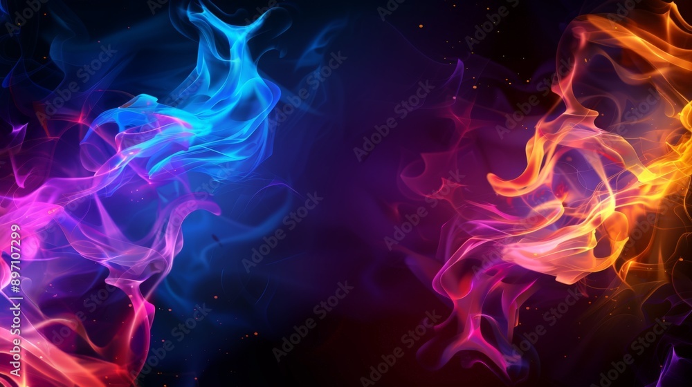 Poster blue and orange smoke creating a unique backdrop with space for text, ideal for creative projects