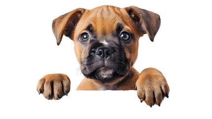 Puppy dog holding blank banner isolated on transparent background