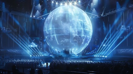 Concert stage with a giant, translucent sphere as the centerpiece
