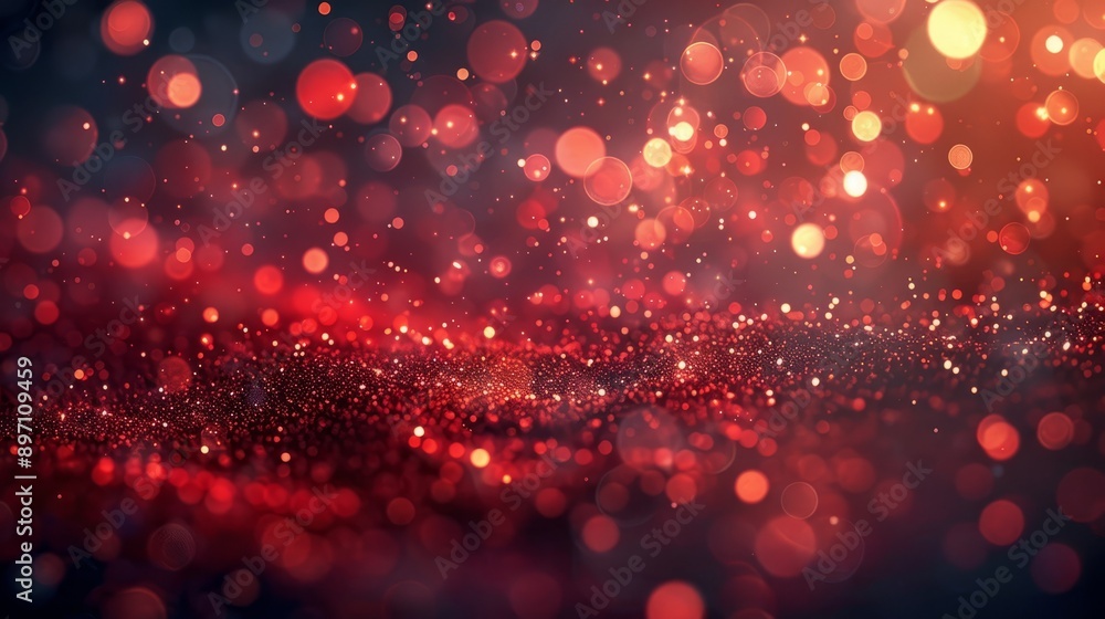 Poster the shimmering red glitter and soft bokeh lights set a magical scene against the dark background
