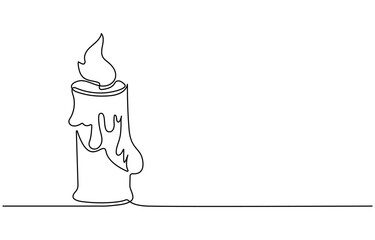 Continuous line drawing of candle. Candle one line icon. One line drawing background. Vector illustration. Christmas candle icon, the candle is drawn with one continuous line. Vector illustration.