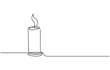 Continuous line drawing of candle. Candle one line icon. One line drawing background. Vector illustration. Christmas candle icon, the candle is drawn with one continuous line. Vector illustration.