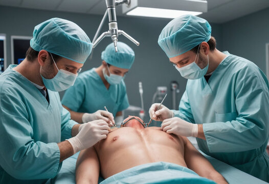 A surgeon performing a delicate operation in a modern operating room (Healthcare). - Powered by Adobe