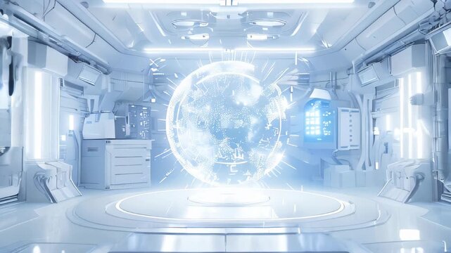 Hologram or plasma sphere in a white research lab. Advanced futuristic technology concept animation.