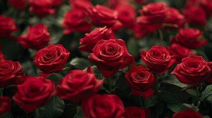 Fototapeta premium In the lush garden, a stunning closeup of a vibrant bouquet of red roses catches the eye