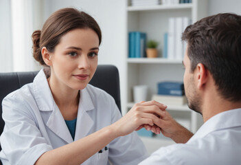 Fototapeta premium A mental health professional offering therapy to a patient (Healthcare). 