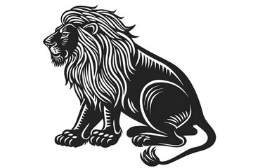 Obraz premium Hand drawn lion silhouette in a minimal style. Black and white graphic illustration isolated on transparent background