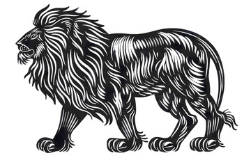 Obraz premium Hand drawn lion silhouette in a minimal style. Black and white graphic illustration isolated on transparent background