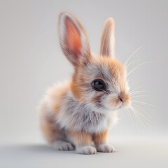 31. "A fluffy baby cottontail rabbit with delicate ears, rendered in 3D on a white background."