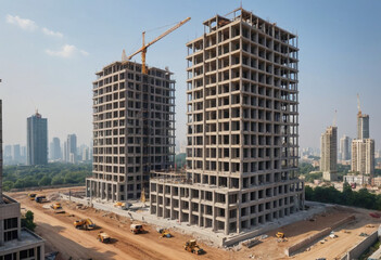  A high-rise building under construction with breathtaking city views (Construction). 