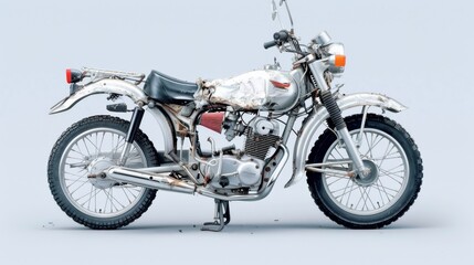 Damaged Contemporary Asian Motorcycle on Isolated White Background