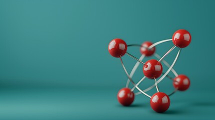 A simple model of an atomic structure with red spheres connected by wires