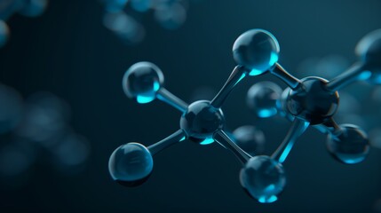 A close-up view of a blue molecular structure against a dark blue background