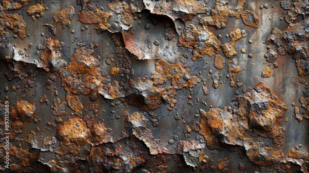 Poster macro shot presenting the intricate details of a weathered and rusty metal surface texture