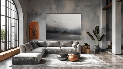 Modern Living Room With Abstract Art And Sectional Sofa