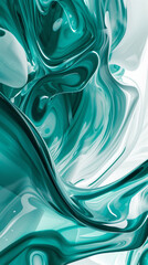 Abstract teal and white fluid art, close