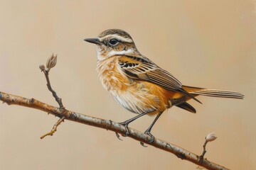 Fototapeta premium A bird perches on a branch, ready to take flight