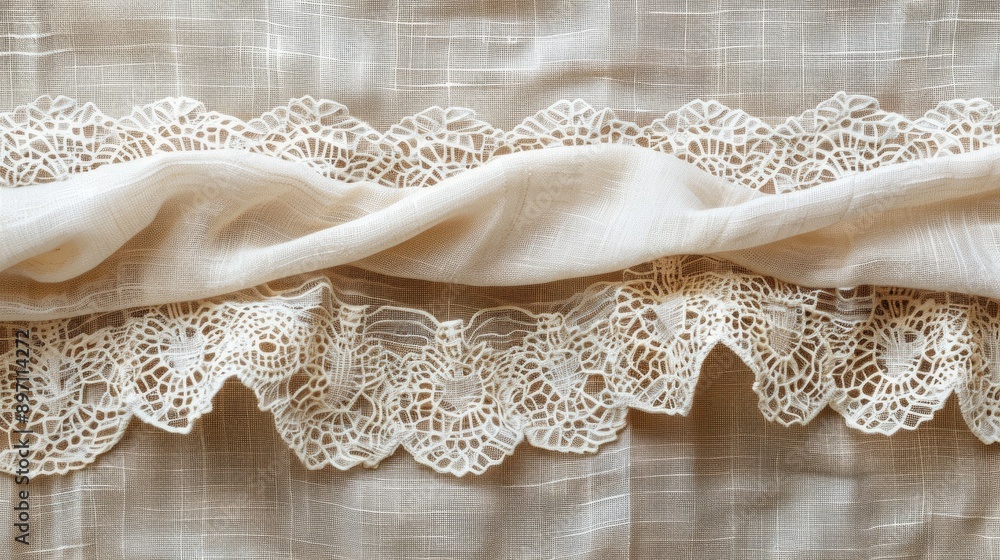 Poster adding intricate lace trim detailing to linen fabric creates a luxurious and elegant look