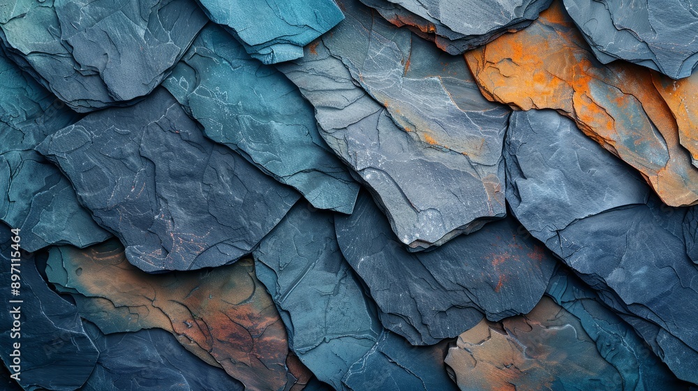 Poster background with a vibrant combination of blue and orange slate textures, perfect for adding energy t