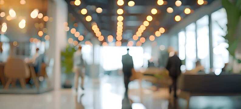 Modern open space office interior or call centre with blurred business people. Modern Business office with blurred people, with blurred bokeh background.