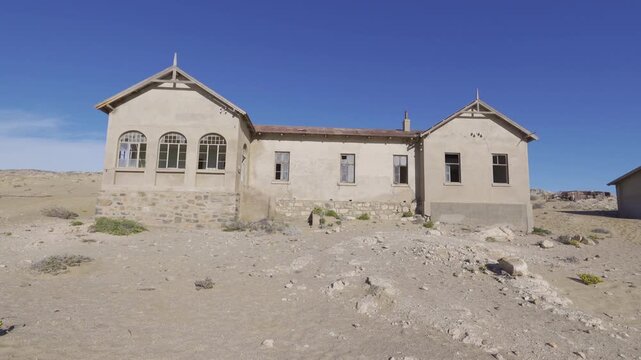 Kolmanskop, The abandoned houses. the famous tourist attraction in Namibia, South Africa. Empty sand dune in home room . The ghost town.