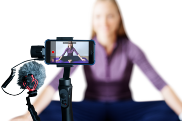 Woman blogger png streaming an online yoga class