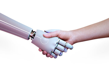 Png robot handshake human, artificial intelligence digital transformation
