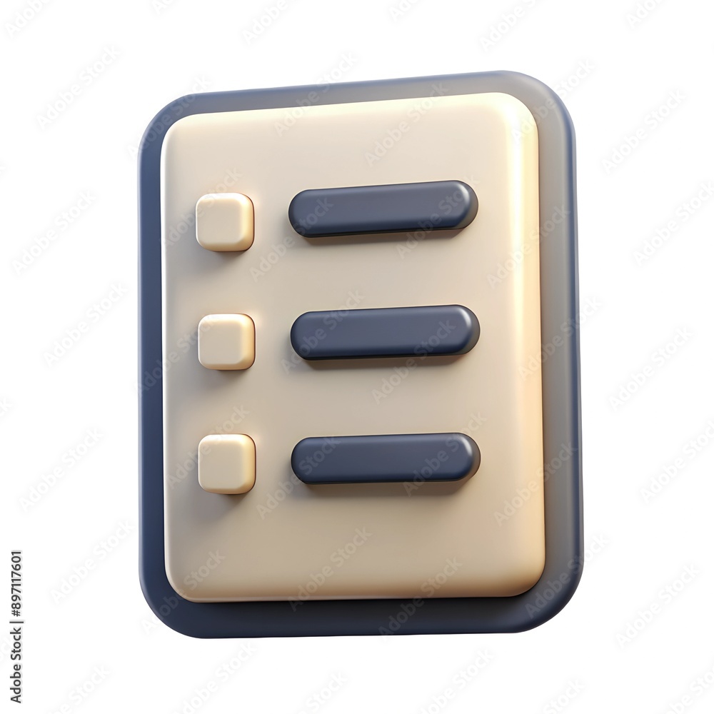 Fototapete a 3d rendering of a checklist icon displayed on a plain white background