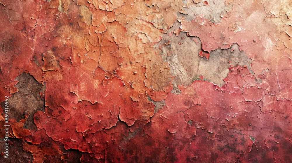Poster the vibrant red painted wall showcases a unique texture with peeling paint, adding character to the 