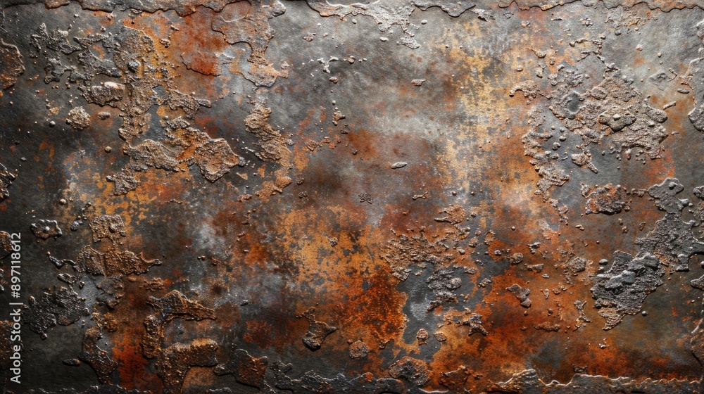 Poster the corroded metal texture is enhanced by rust and oxidized patina, creating a weathered and aged ap