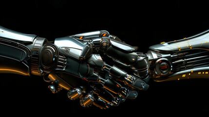 Robot handshake on black background