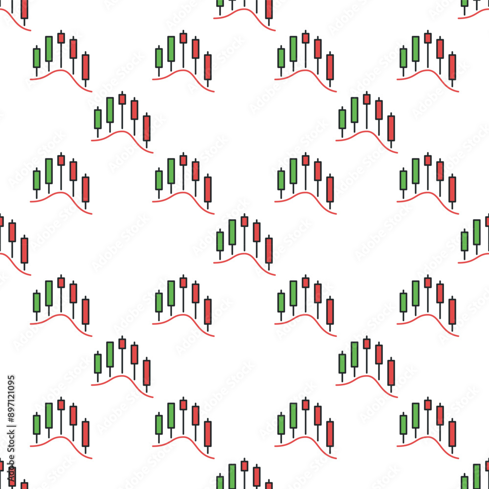 Poster bitcoin candlestick chart vector financial charts colored seamless pattern