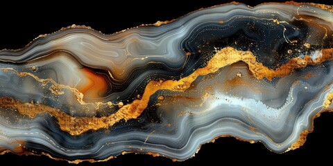 An agate stone with black, gold, and white bands