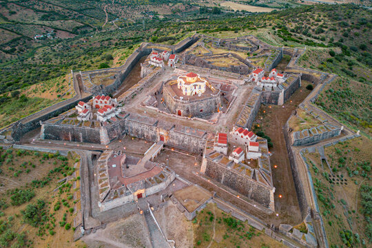 aerial view of the castle at Elvas, Portugal